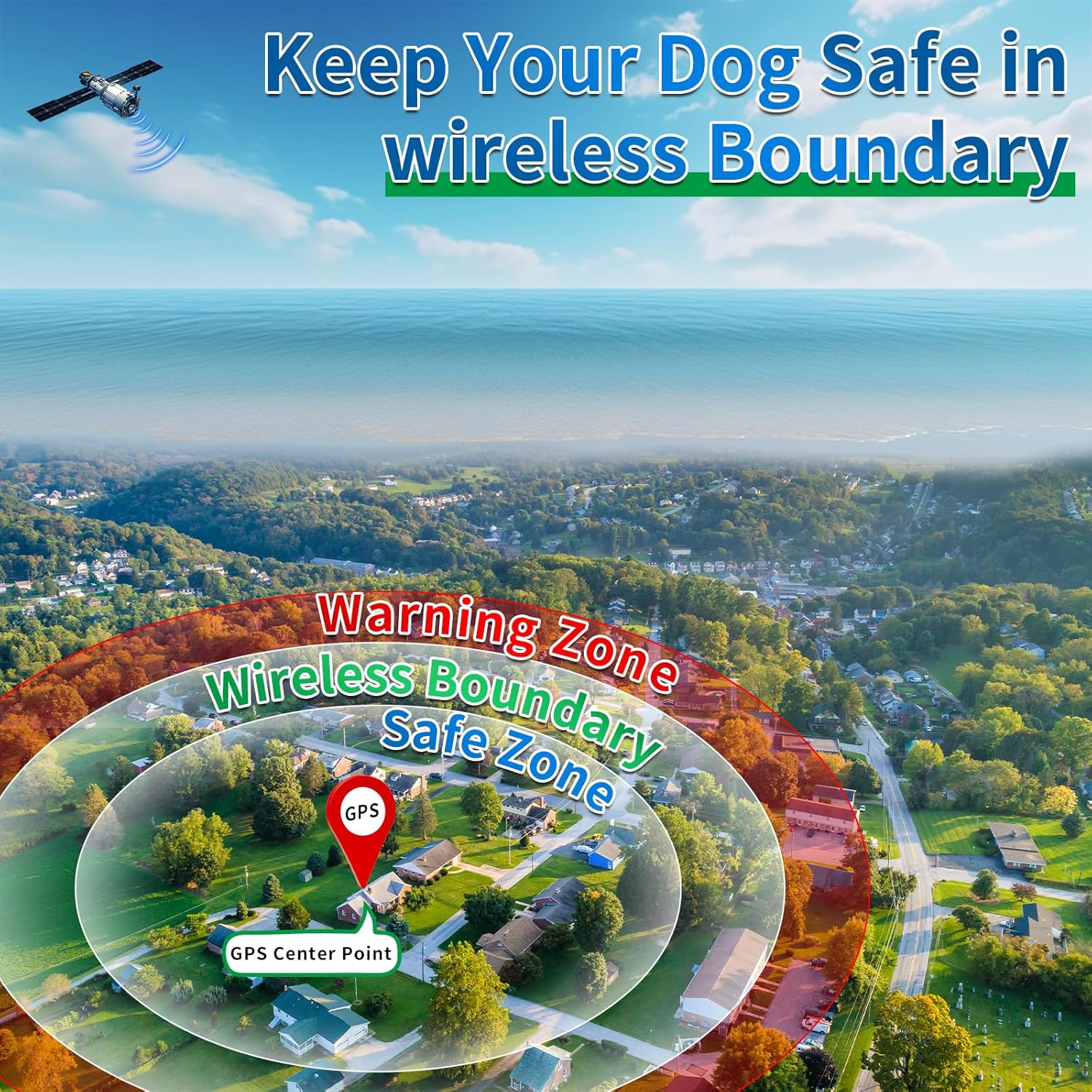 GPS Wireless Dog Fence, Range up to 6561 ft,Electric Collar with 3 Warning Modes, for Outdoor Use Waterproof& Rechargeable Pet Containment System for Most of Dogs