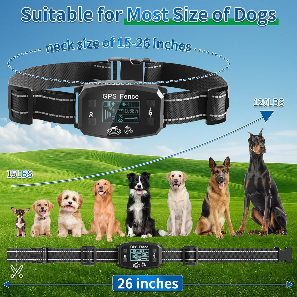 GPS Wireless Dog Fence, Range up to 6561 ft,Electric Collar with 3 Warning Modes, for Outdoor Use Waterproof& Rechargeable Pet Containment System for Most of Dogs